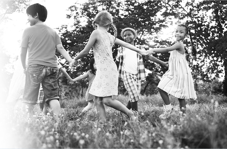 Black and white image of children playing
